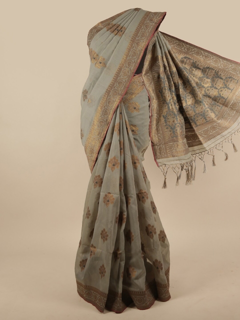 

Pothys Grey & Gold-Toned Woven Design Jute Silk Saree
