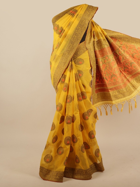 

Pothys Yellow & Orange Woven Design Jute Silk Saree