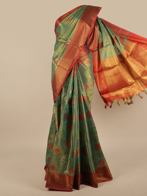 

Pothys Green & Red Ethnic Motifs Zari Jute Silk Saree