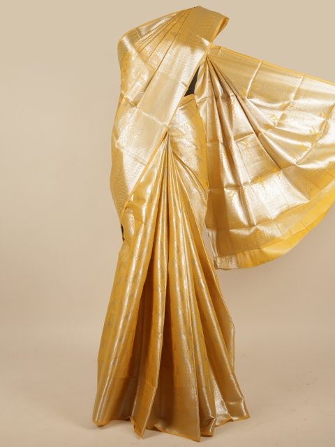 

Pothys Yellow & Silver-Toned Floral Zari Jute Silk Saree