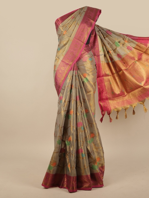 

Pothys Grey & Pink Floral Zari Jute Silk Saree