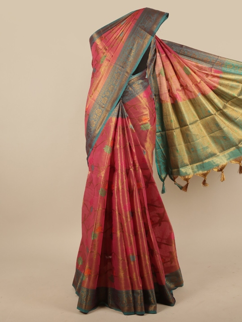 

Pothys Pink & Blue Ethnic Motifs Zari Jute Silk Saree