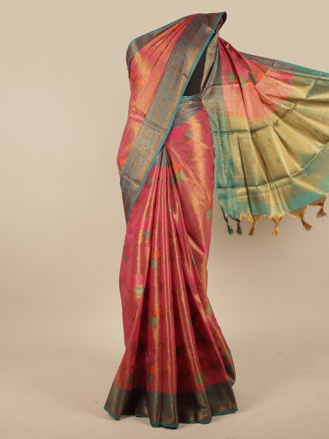 

Pothys Pink & Blue Woven Design Jute Silk Saree