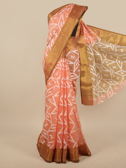 

Pothys Peach-Coloured & White Zari Jute Silk Saree