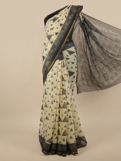 

Pothys Cream-Coloured & Black Geometric Printed Saree
