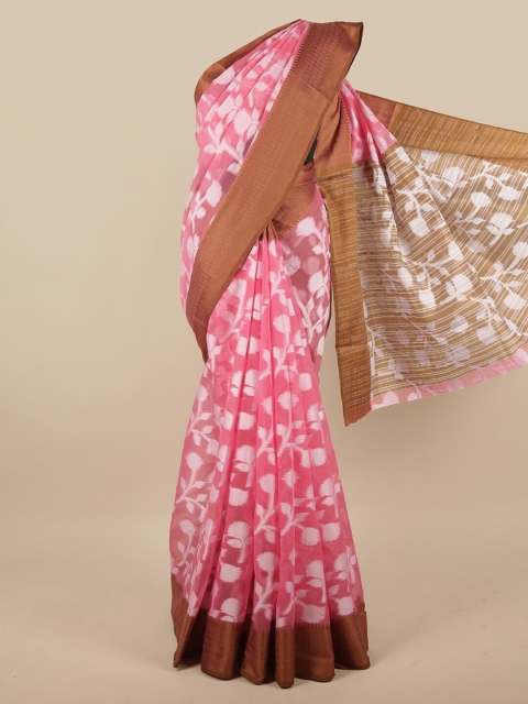 

Pothys Pink & White Floral Zari Jute Silk Saree