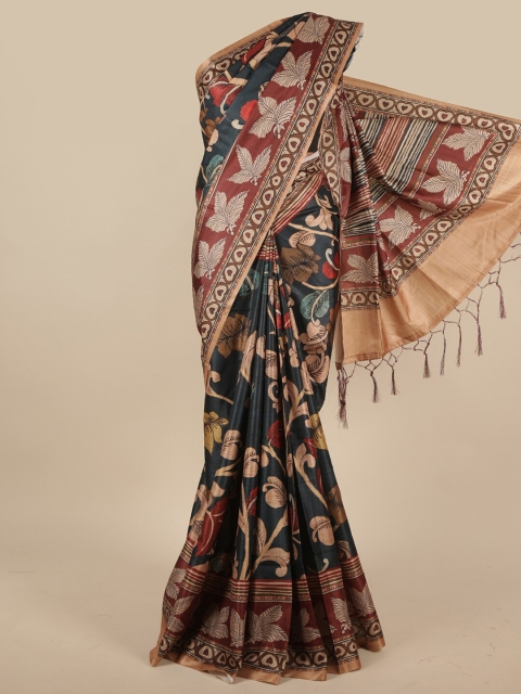

Pothys Green & Brown Floral Jute Silk Saree