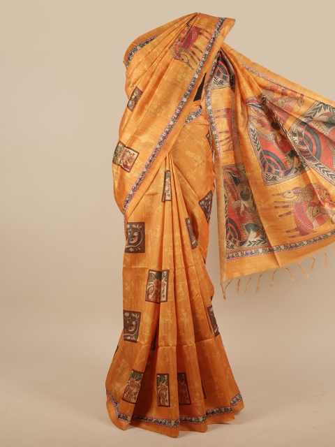 

Pothys Mustard & Green Ethnic Motifs Jute Silk Saree