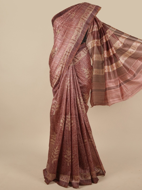

Pothys Pink & Cream-Coloured Ethnic Motifs Jute Silk Saree