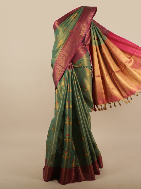 

Pothys Green & Fuchsia Floral Woven Design Jute Silk Saree