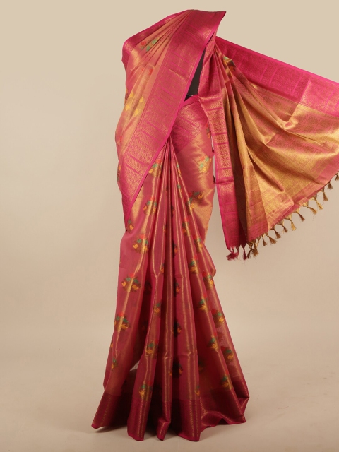 

Pothys Pink Floral Zari Jute Silk Saree