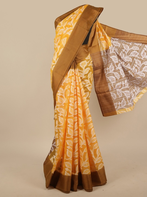 

Pothys Yellow & White Floral Printed Jute Silk Saree