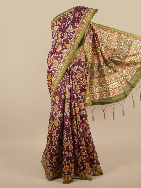 

Pothys Purple & Green Floral Printed Jute Silk Saree