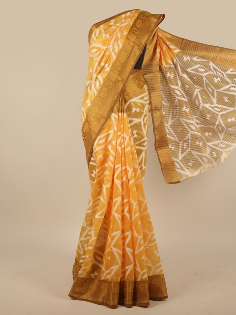 

Pothys Yellow & White Ethnic Motifs Zari Jute Silk Saree