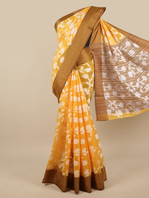 

Pothys Gold-Toned & White Ethnic Motifs Zari Jute Silk Saree