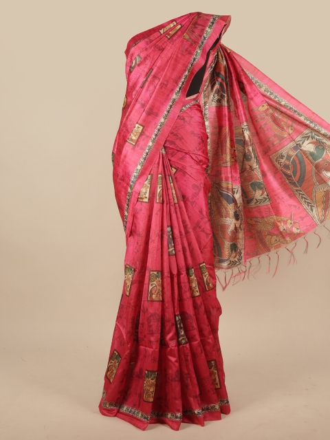 

Pothys Pink & Green Ethnic Motifs Jute Silk Saree