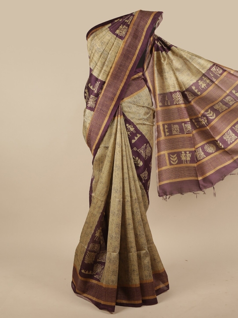 

Pothys Khaki & Brown Ethnic Motifs Jute Silk Saree