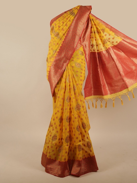 

Pothys Yellow & Red Ethnic Motifs Zari Jute Silk Saree