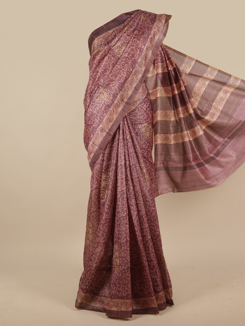

Pothys Purple & Beige Floral Printed Jute Silk Saree