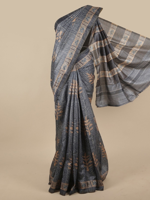 

Pothys Blue & Beige Floral Printed Jute Silk Saree