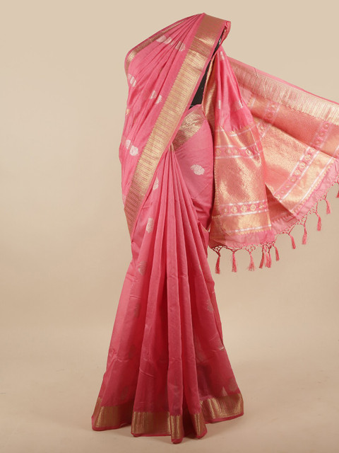 

Pothys Pink & Gold-Toned Ethnic Motifs Jute Silk Saree