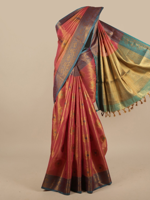 

Pothys Pink & Gold-Toned Ethnic Motifs Woven Design Jute Silk Saree