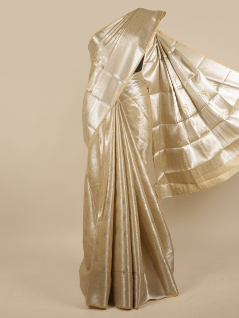 

Pothys Cream-Coloured & Silver-Toned Woven Design Zari Jute Silk Saree