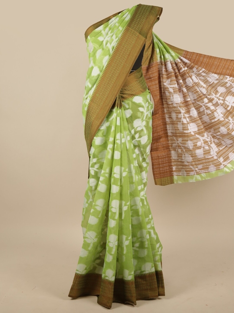 

Pothys Women Green & White Floral Printed Jute Silk Saree