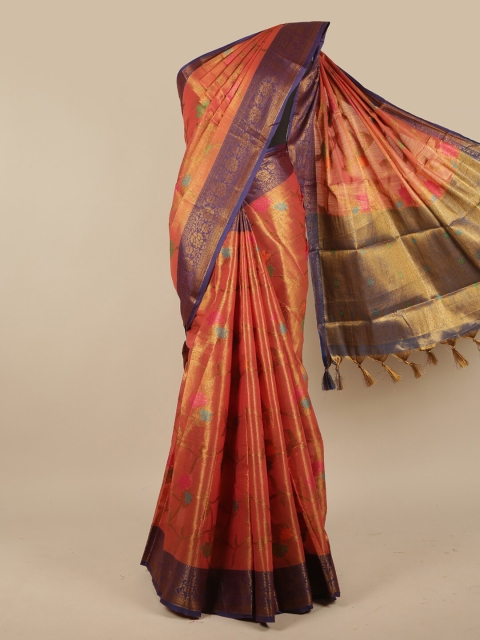 

Pothys Orange & Orange Floral Zari Jute Silk Saree