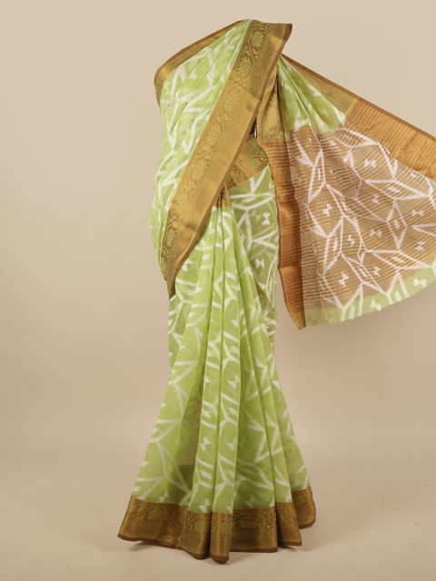

Pothys Green & White Floral Woven Design Zari Jute Silk Saree