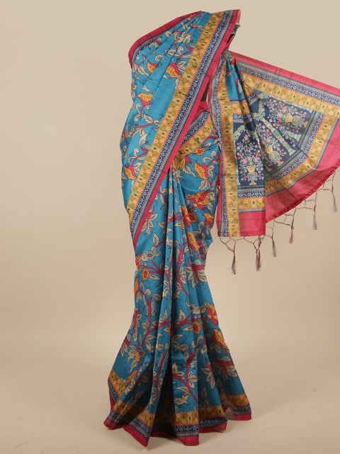 

Pothys Blue & Magenta Floral Printed Cotton Blend Saree