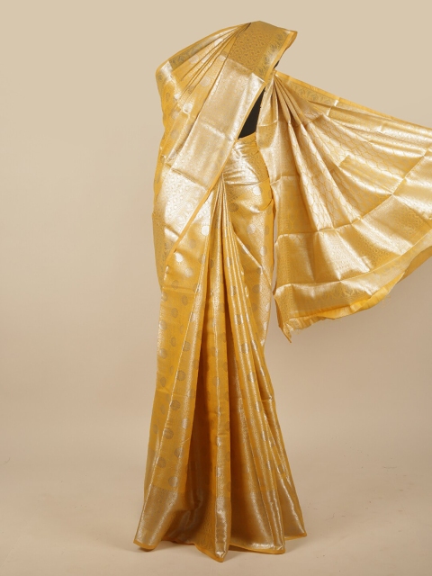 

Pothys Mustard & Silver-Toned Woven Design Jute Silk Saree