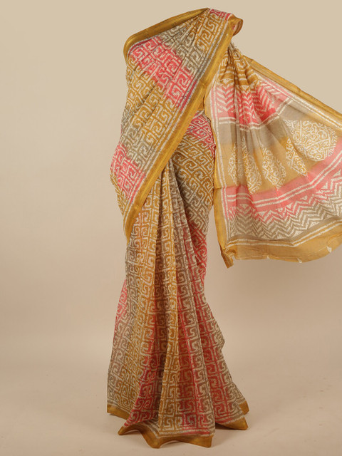 

Pothys Yellow & Pink Floral Zari Saree