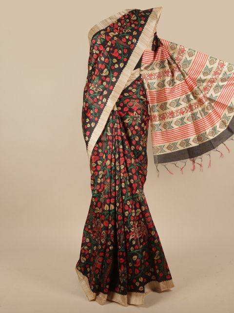 

Pothys Black & Red Kalamkari Jute Silk Saree
