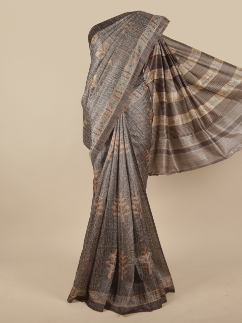 

Pothys Grey & Beige Paisley Jute Silk Saree
