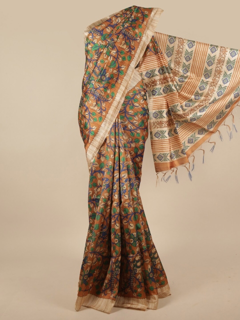 

Pothys Brown & Green Floral Jute Silk Saree