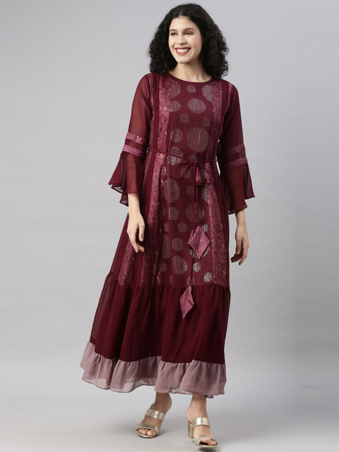 

GOLDSTROMS Maroon & Silver-Toned Embellished Maxi Dress