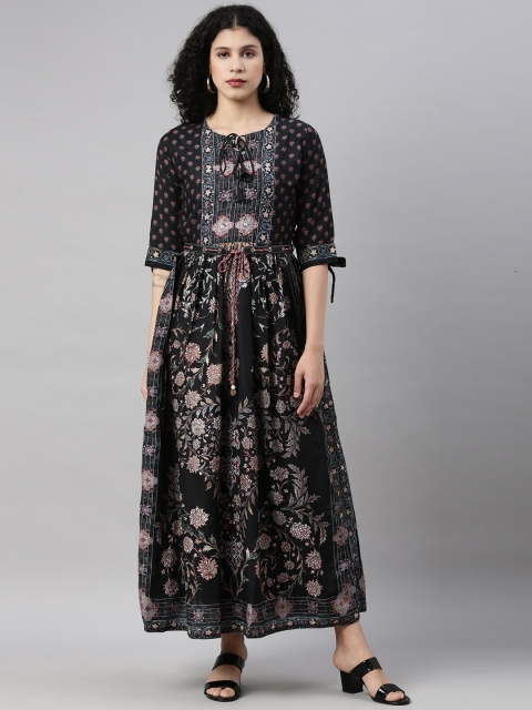 

GOLDSTROMS Women Black Ethnic Motifs Printed Anarkali Kurta
