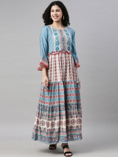 

GOLDSTROMS Blue & Off White Ethnic Motifs Maxi Dress