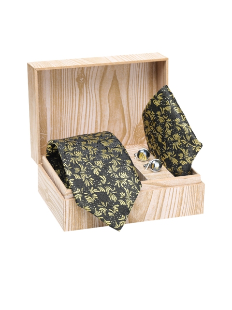 

ELLIS Men Yellow & Black Patterned Silk Accessory Gift Set