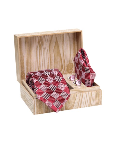 

ELLIS Men Red & White Self-Design Accessory Gift Set