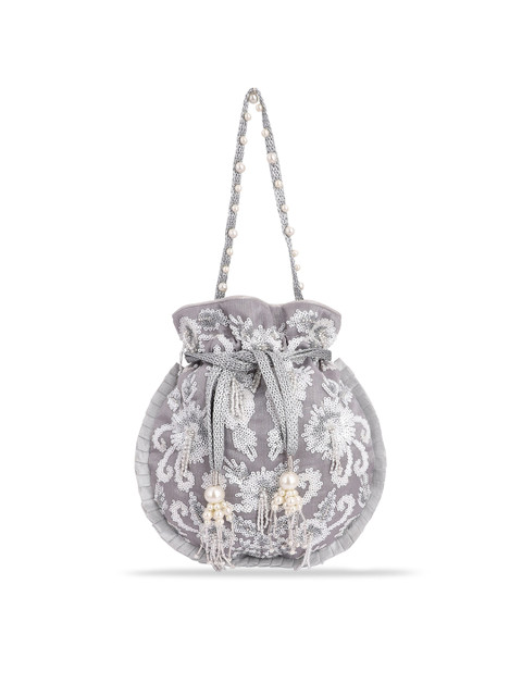 

MASQ Grey & White Embellished Embroidered Potli Clutch