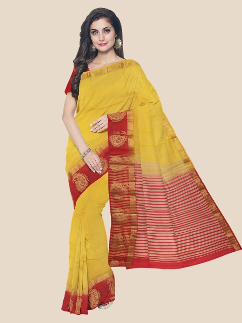 

KLM Fashion Mall Yellow & Red Woven Design Pashmina Saree