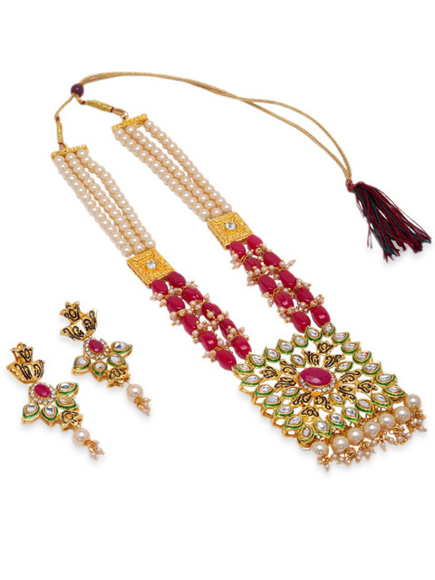 

STEORRA JEWELS Gold-Plated & Red Cubic Zirconia Beaded Jewellery Set