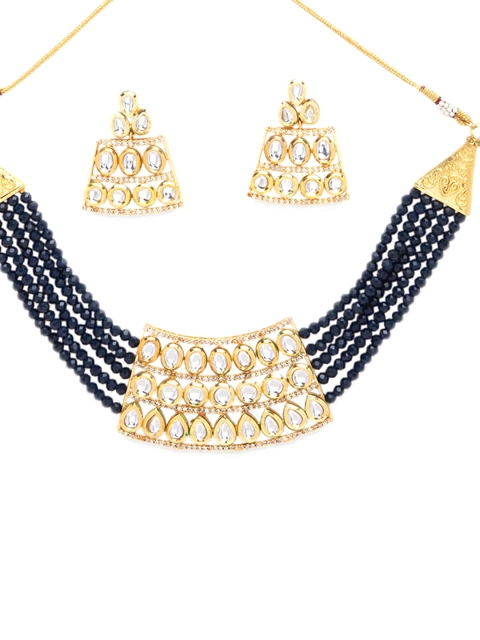 

STEORRA JEWELS Gold-Plated Black Kundan Stone-Studded Jewellery Set