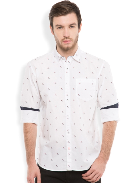 

HIGHLANDER Men White Slim Fit Printed Casual Shirt