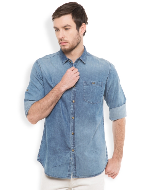

LOCOMOTIVE Men Blue Slim Fit Solid Casual Shirt