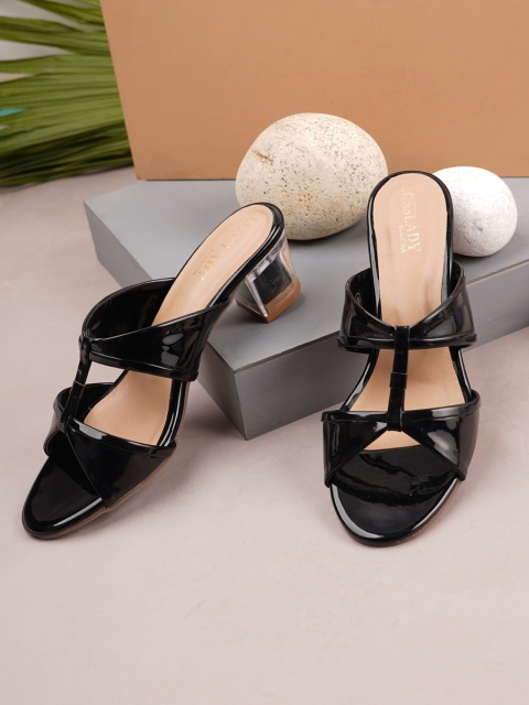 

SCENTRA Black Solid Open-Toe Block Heel Sandals