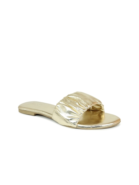 

Inc 5 Women Gold-Toned Textured Open Toe Flats