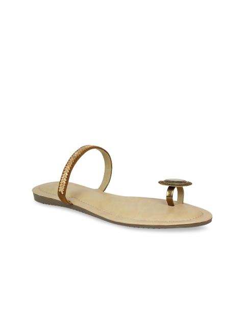 

Inc 5 Women Gold-Toned Embellished Leather Ethnic One Toe Flats